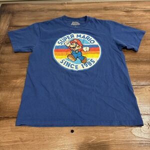 Super Mario Since 1985 Graphic Retro Nintendo NES Blue Vintage T-shirt Medium